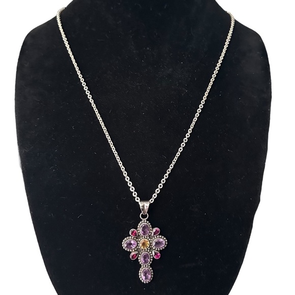 Nicky Butler Amethyst 925 Silver Cross Jewel Pendant & 925 Silver Chain - Picture 1 of 11